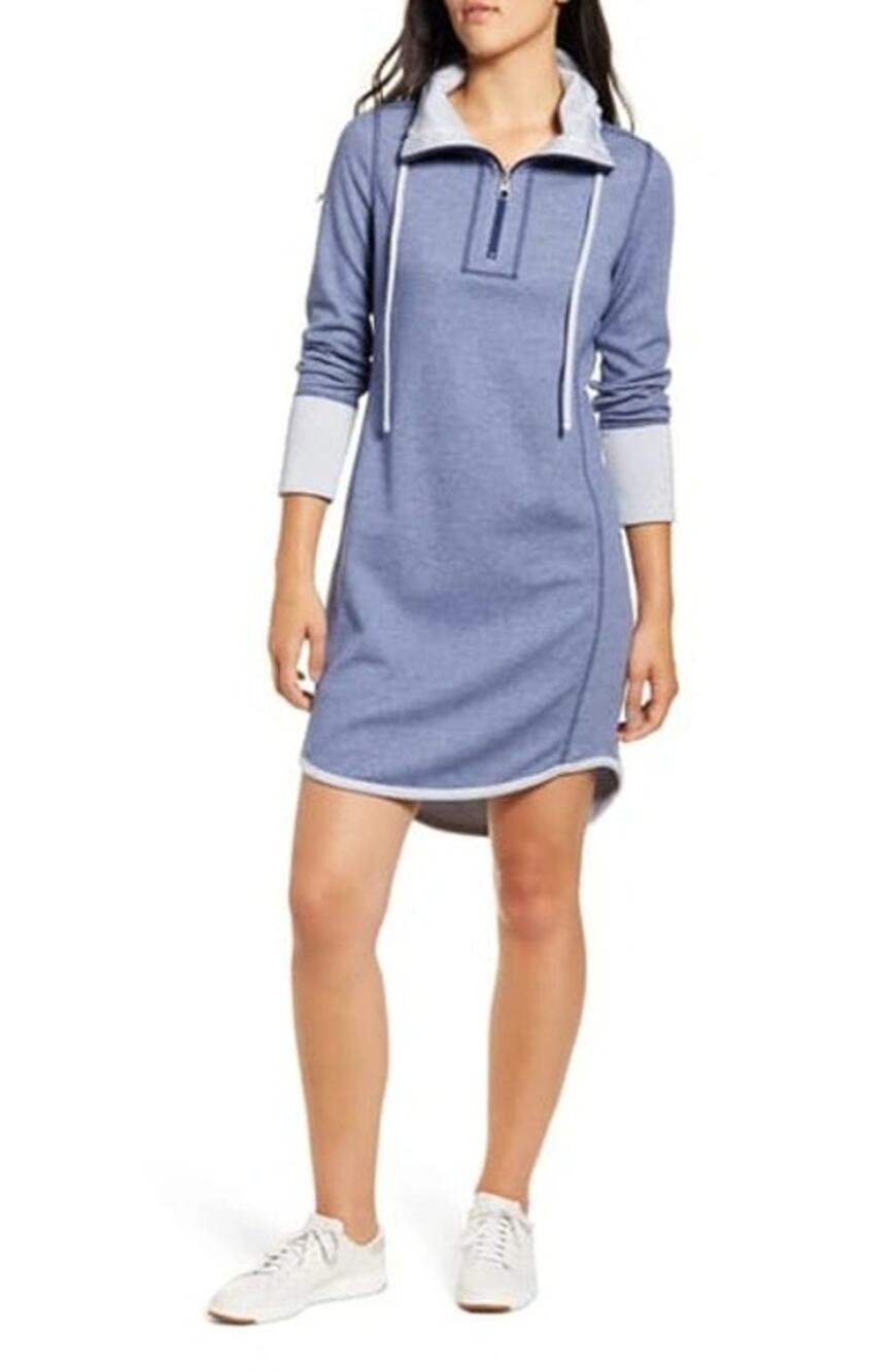 TOMMY BAHAMA Flip Side Reversible Half-Zip Long Sleeve Dress Island Blue | M